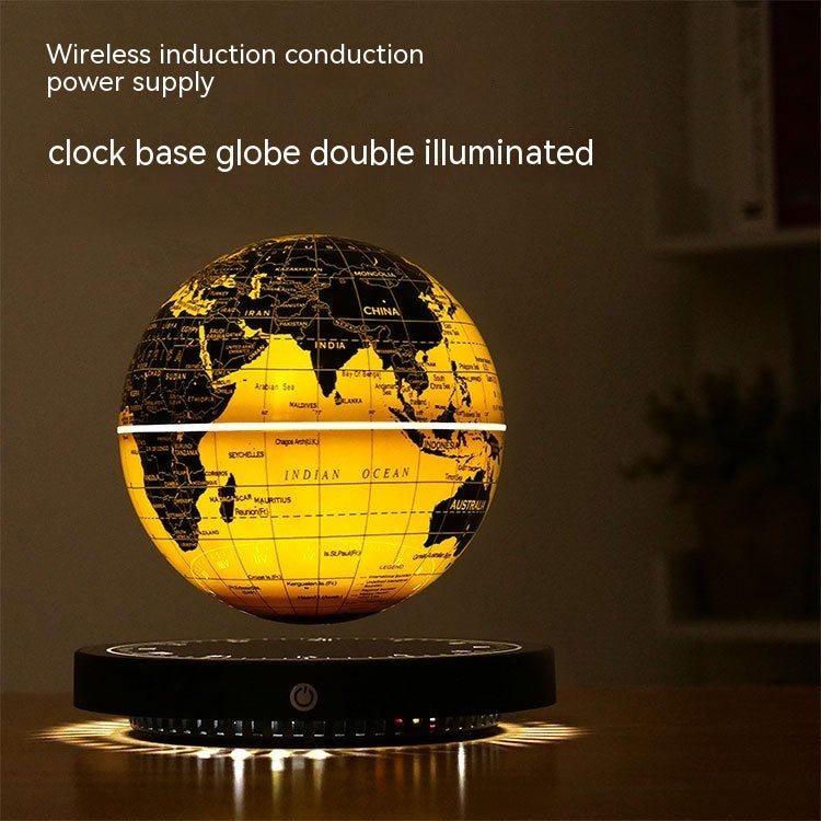 Levitating globe with world map design on a dark background