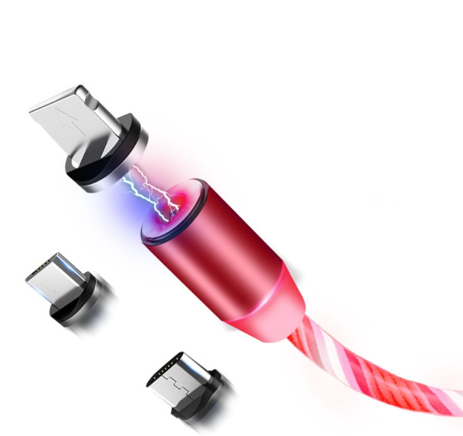 Red USB cable with multiple connectors on a white background