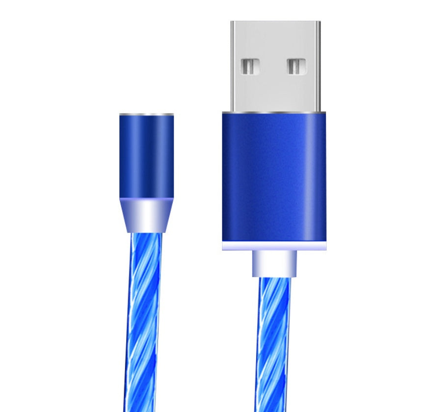 Blue USB cable with metallic connectors on a white background