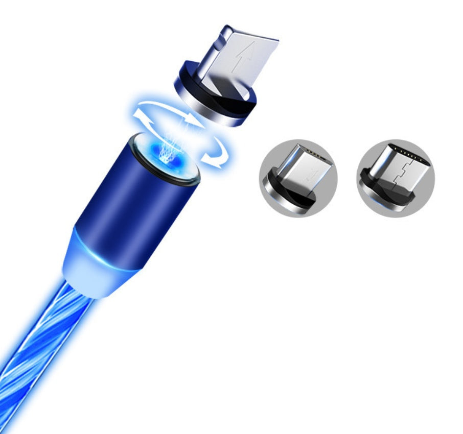 Blue charging cable with connectors on a white background