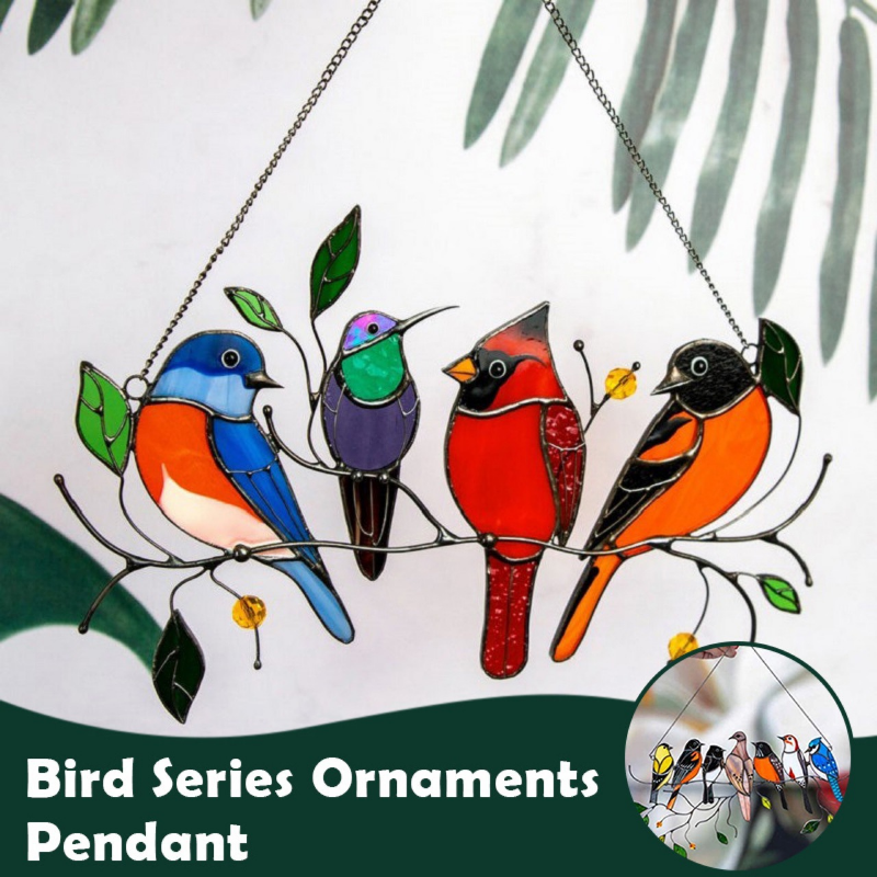 4 birds on a metal perch suncatcher