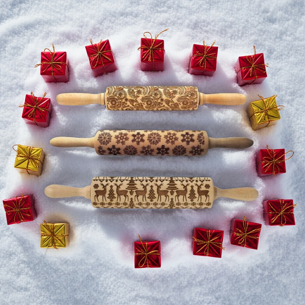 Must Have Rolling Pin Christmas Embossing – Non-Stick Natural Wood