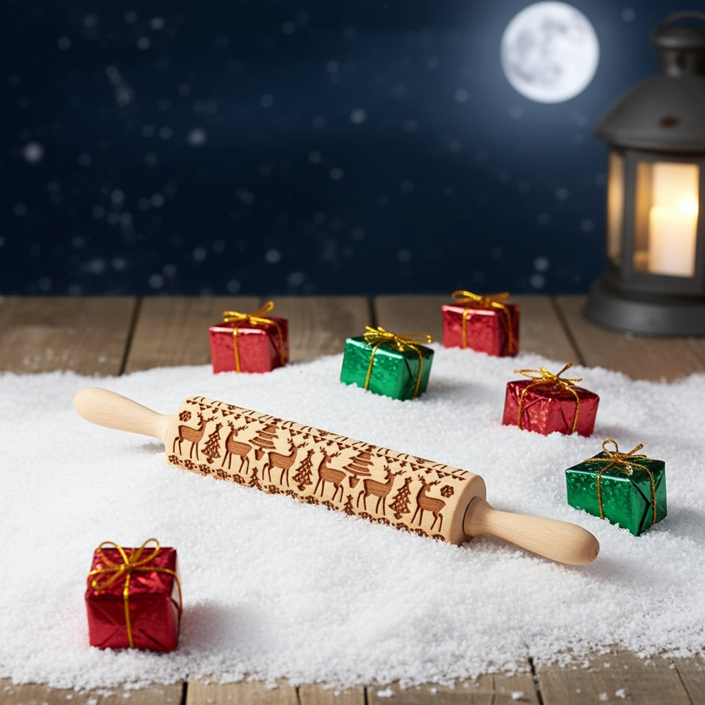 Must Have Rolling Pin Christmas Embossing – Non-Stick Natural Wood