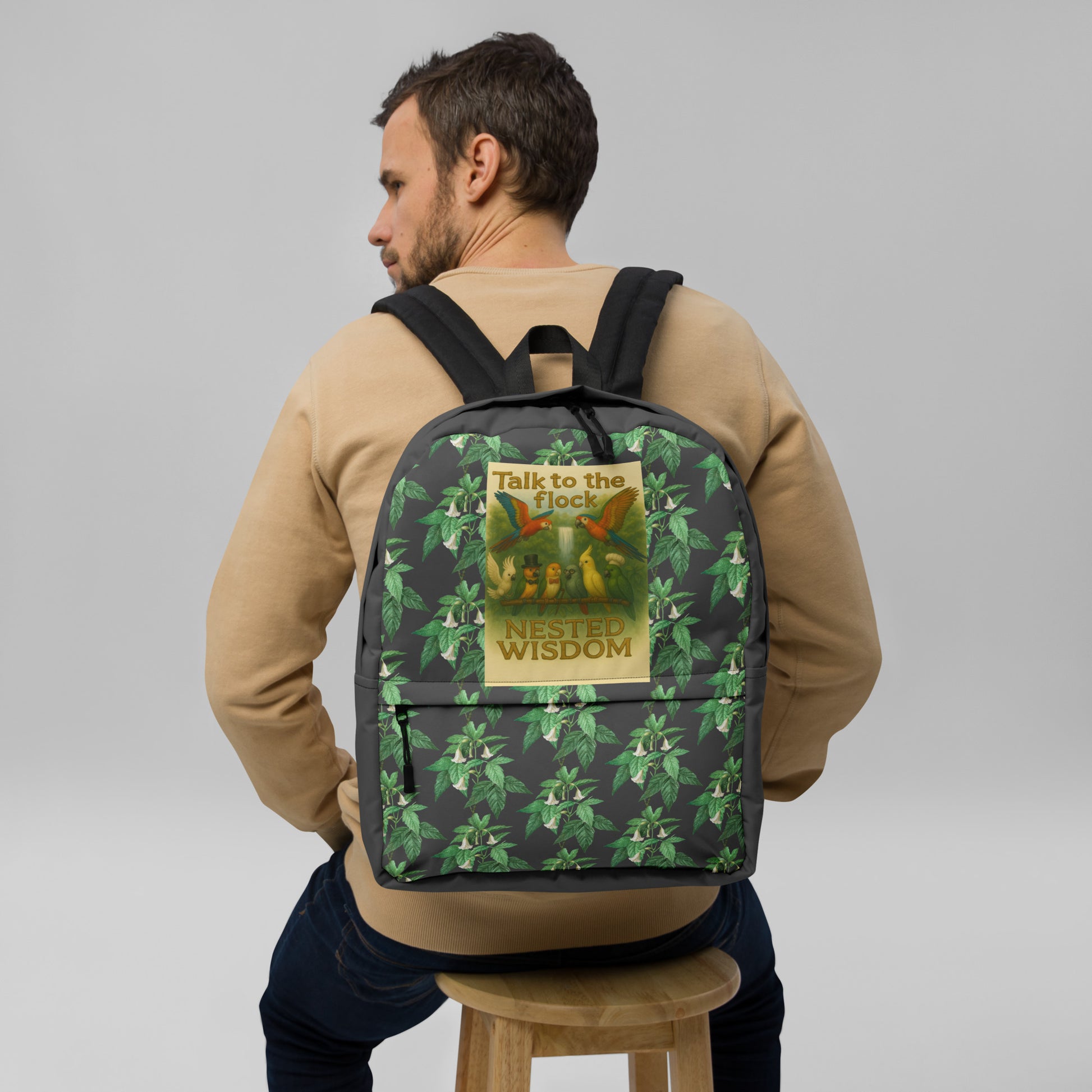 nested wisdom backpack worn by a man