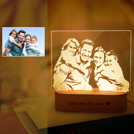 Personalized night light with family photo and 'love you for ever' text