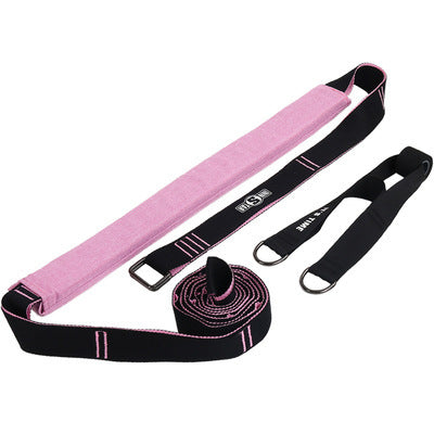 Pink and black exercise straps on a white background