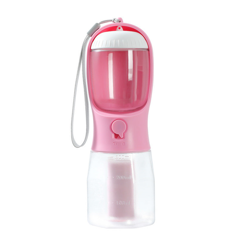 Pink pet water bottle with a clear container on a white background