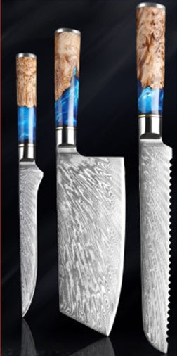 Set of four knives with unique handles on a dark background