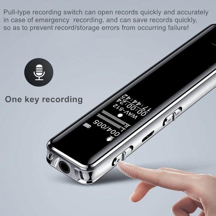 “Close-up of one-button recording feature on Q22 voice recorder”