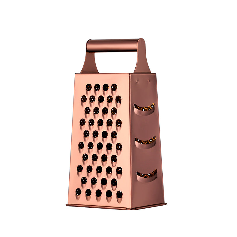 Rose gold box grater on a white background