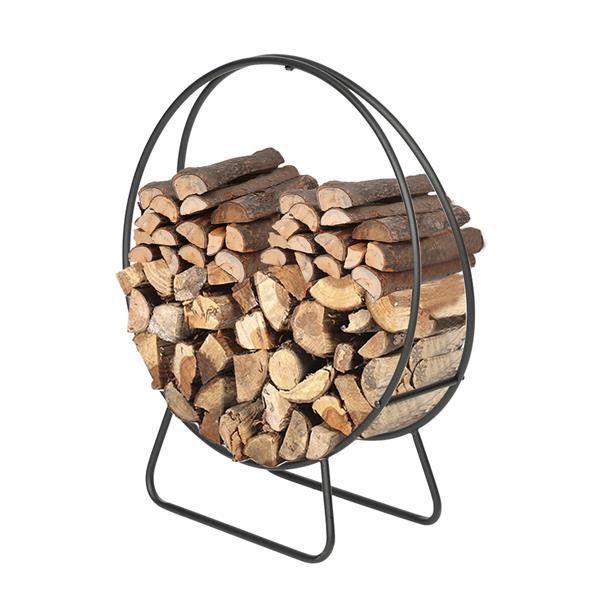 Firewood storage holder with logs on a white background