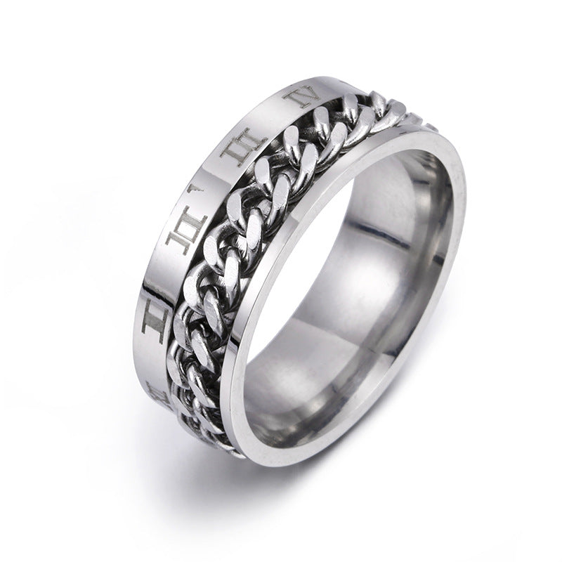 Silver chain ring on a white background