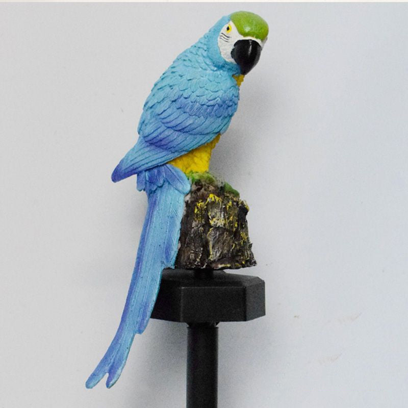 Blue and green parrot figurine on a white background
