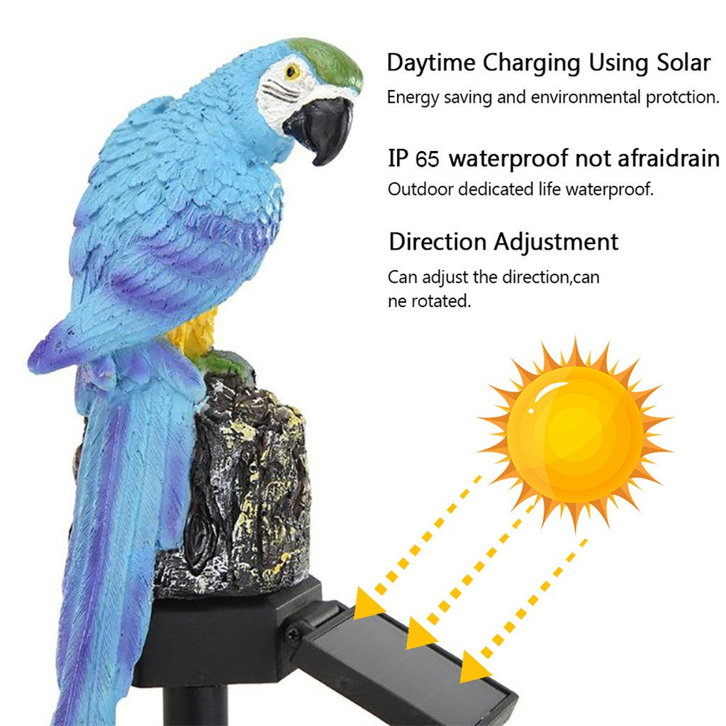 Solar panel designed like a parrot with charging features highlighted