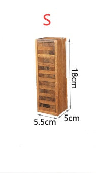 Wooden tower with dimensions labeled on a white background