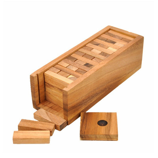 Wooden puzzle box with interlocking pieces on a white background