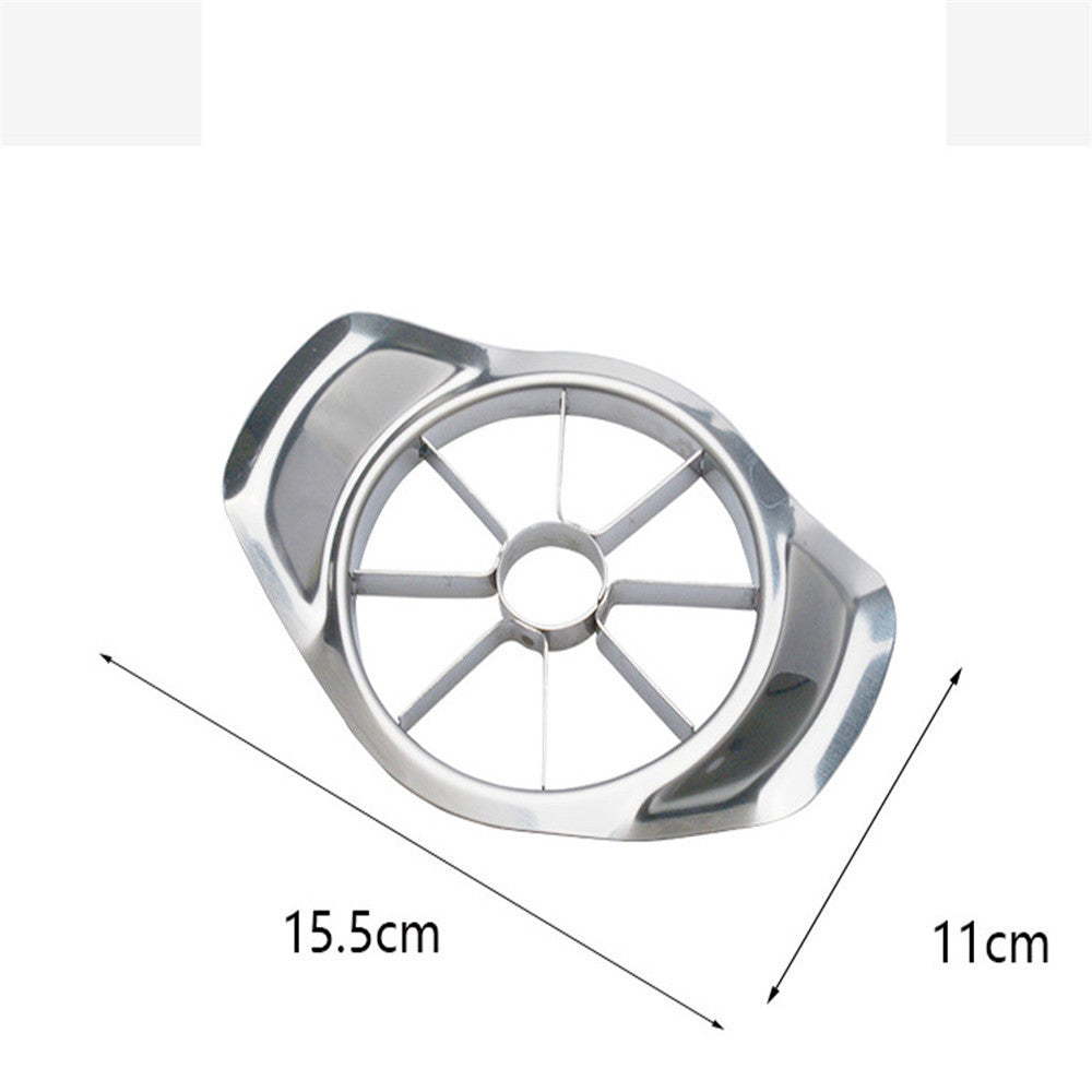 Metallic kitchen tool with dimensions labeled on a white background