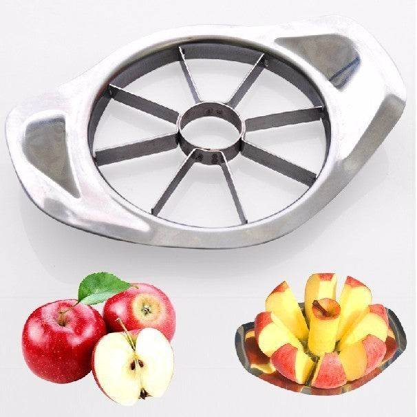 Apple peeler with apples and peeled apple slices on a white background