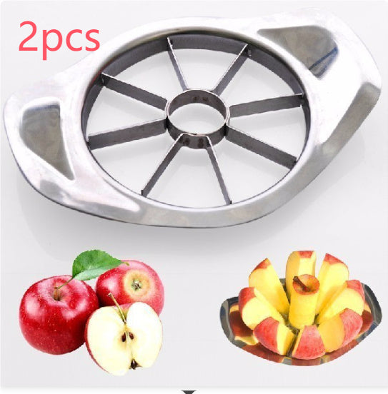 Apple peeler with two apples and a bowl of sliced fruit on a white background