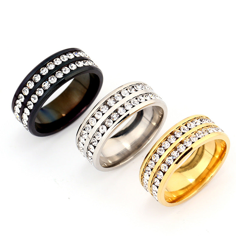 3 Titanium diamond mens rings on white background