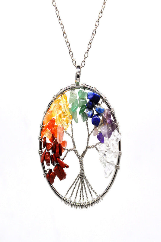 Tree of Life pendant with colorful stones on a white background