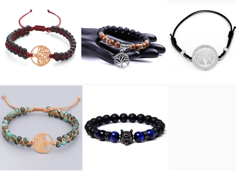 Collection of various bracelets on a white background