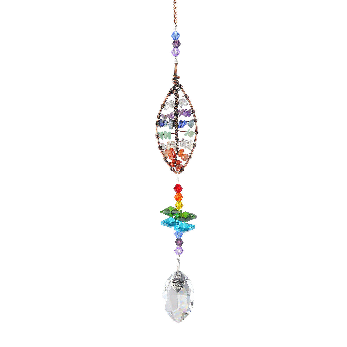Colorful crystal wind chime on a white background