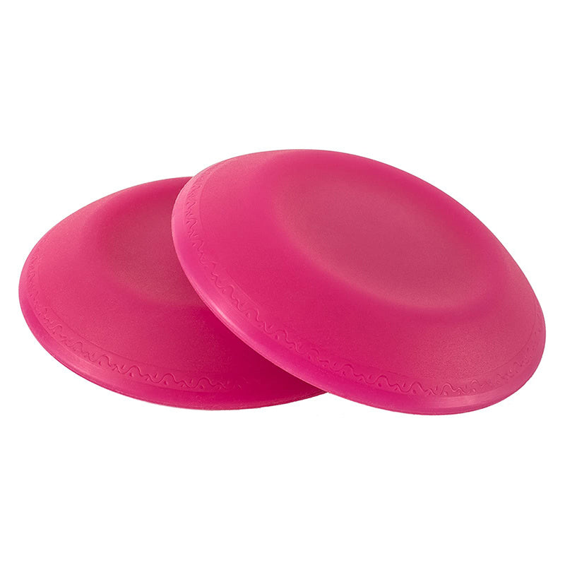 Two pink knee pads on a white background