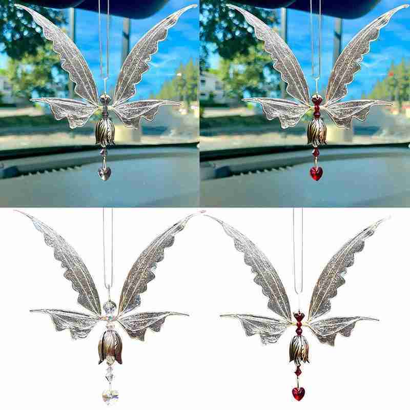 Butterfly-shaped car hanging ornament with red heart detail on a white background