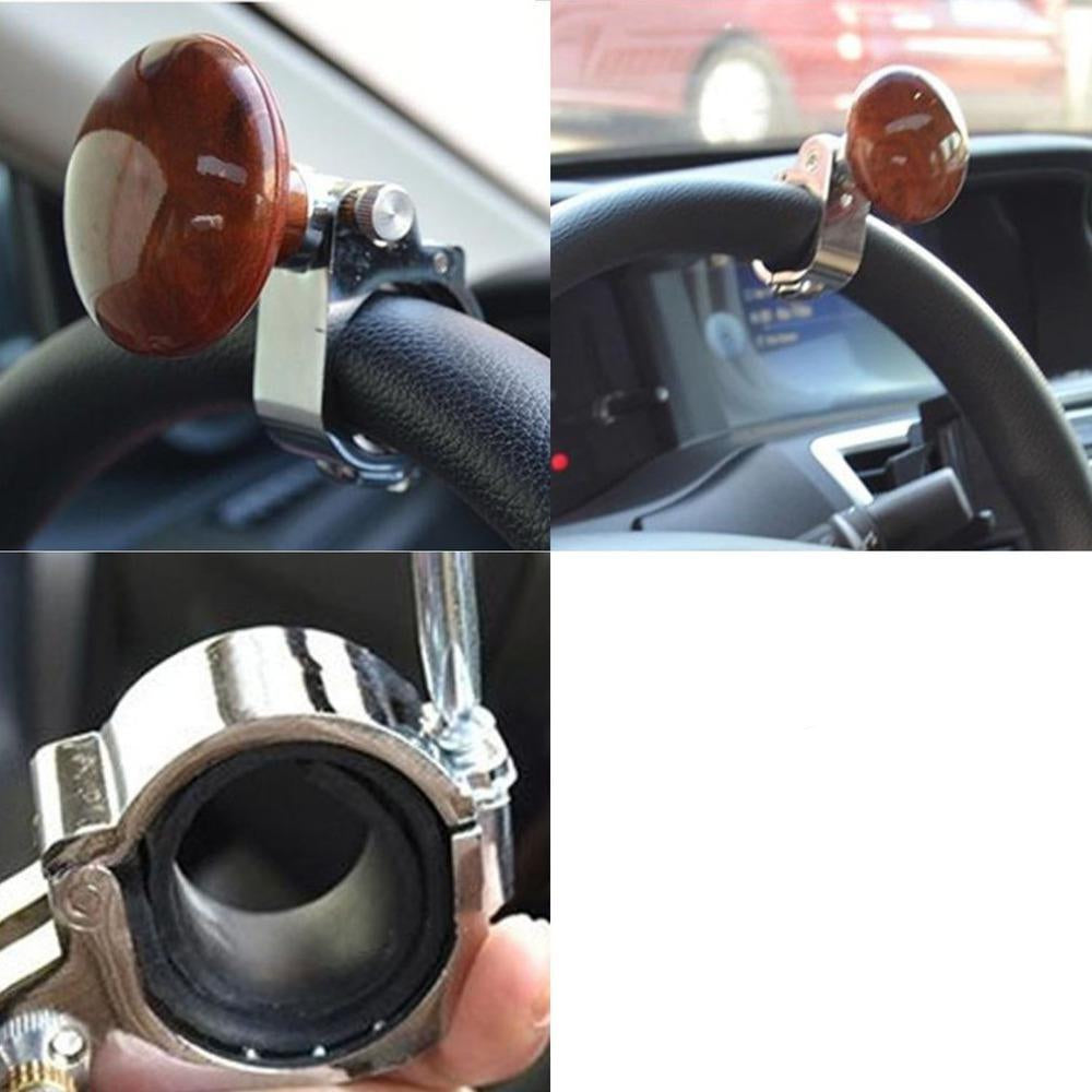 “Close-up of stainless clamp with protective liner securing spinner knob to steering wheel”