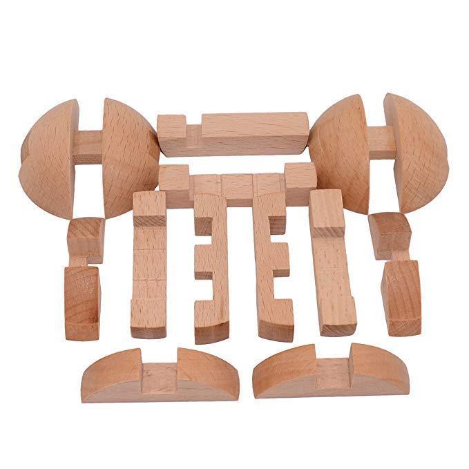 Set of wooden building blocks on a white background