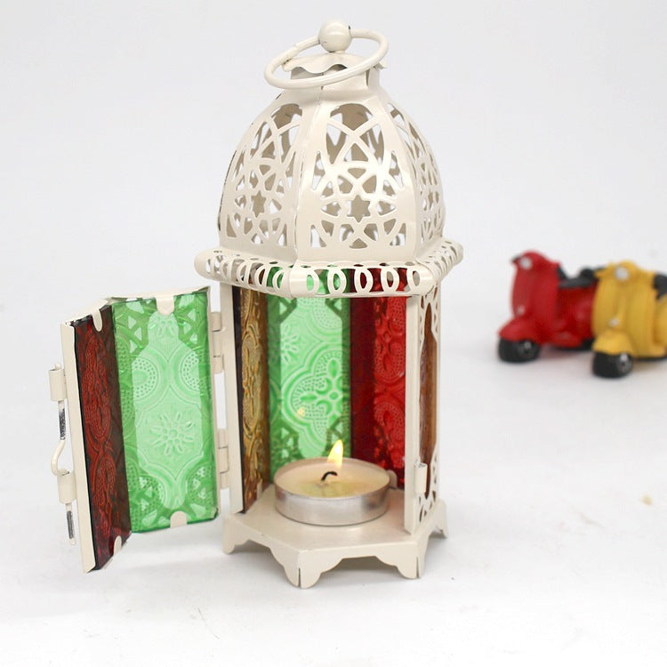 Decorative lantern with colorful panels on a white background