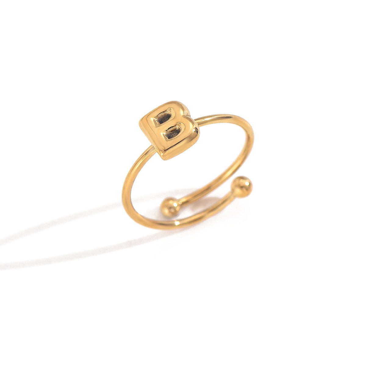 Lxalry 18K Gold Plated Stainless Steel Initial Ring