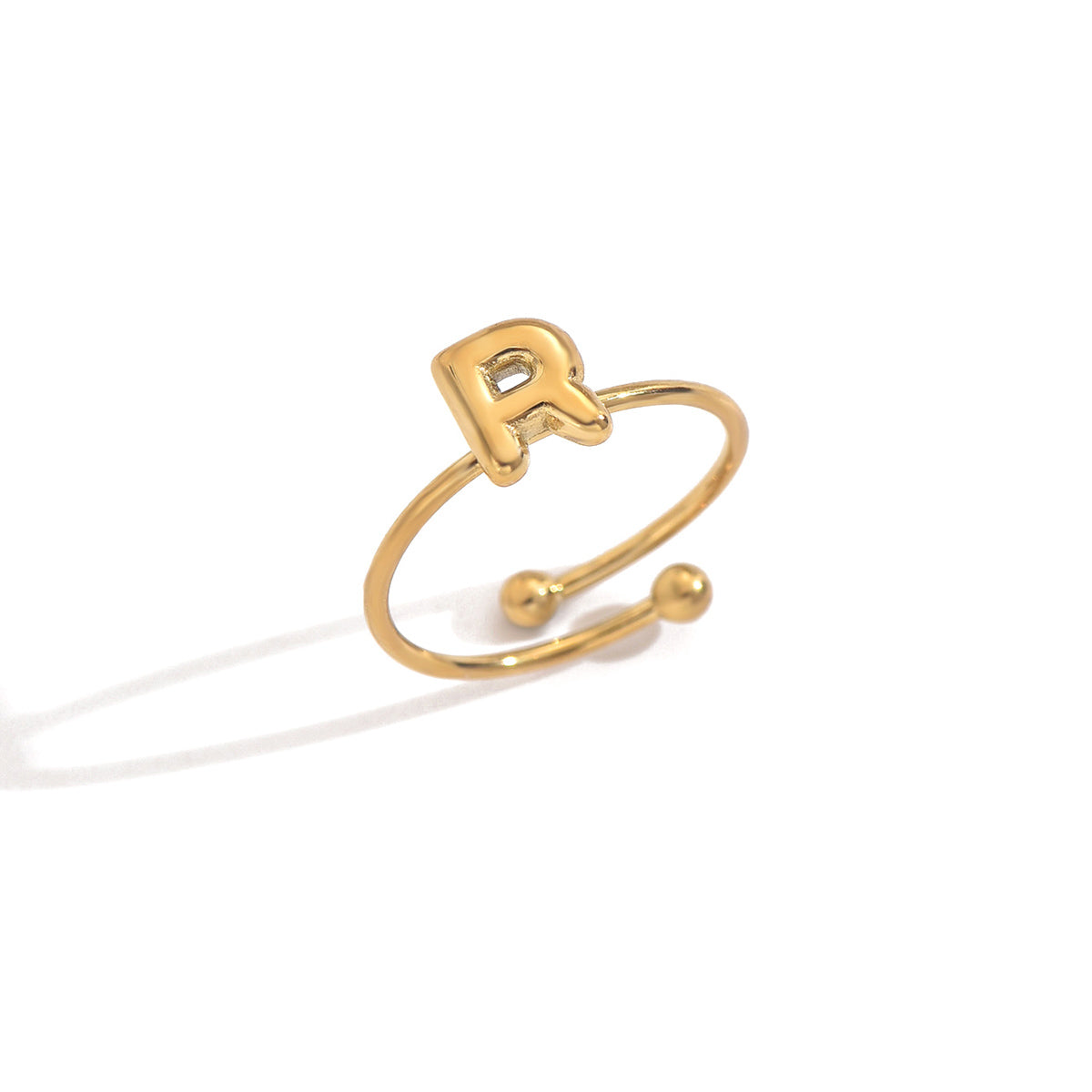 Lxalry 18K Gold Plated Stainless Steel Initial Ring