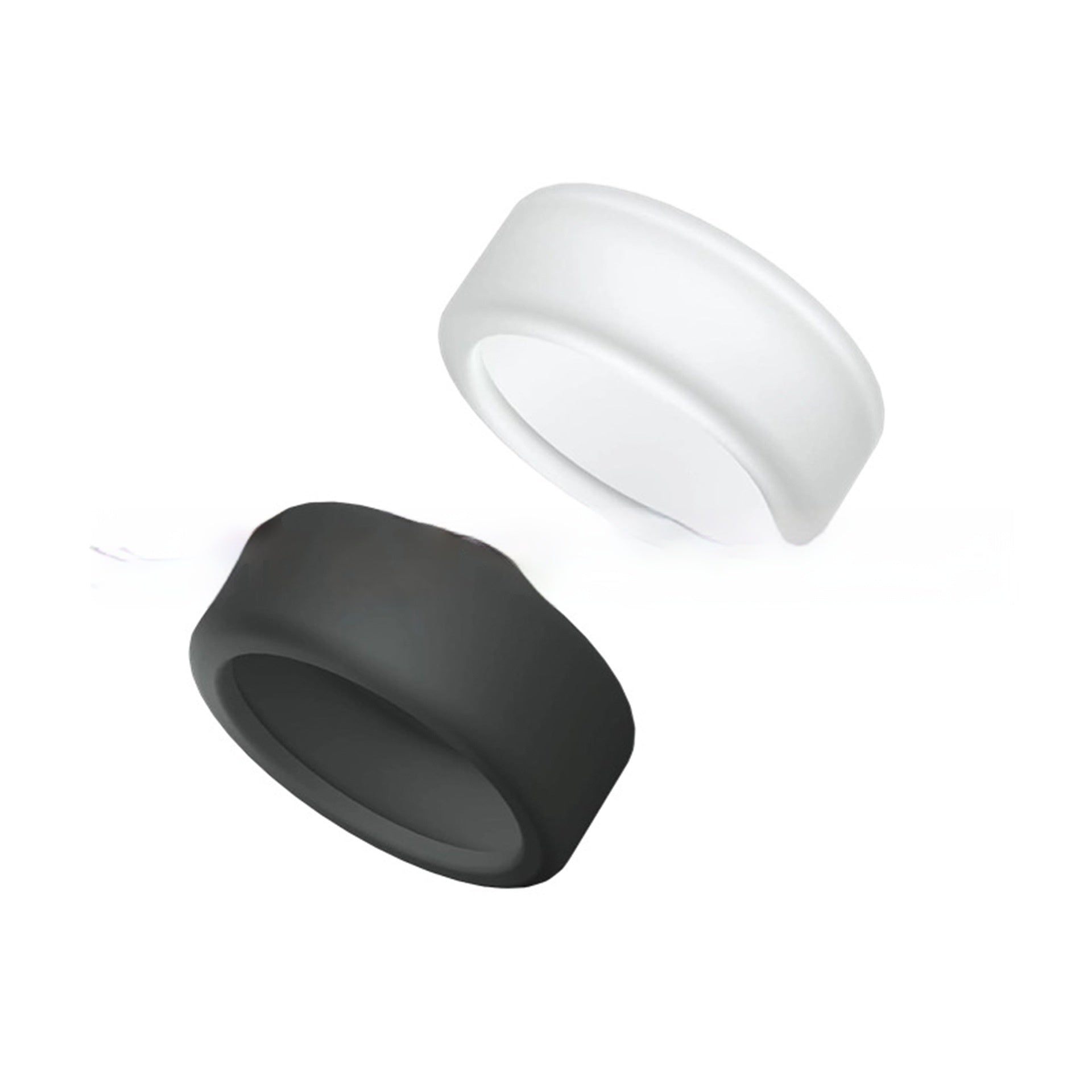 Black and white silicone rings on a white background