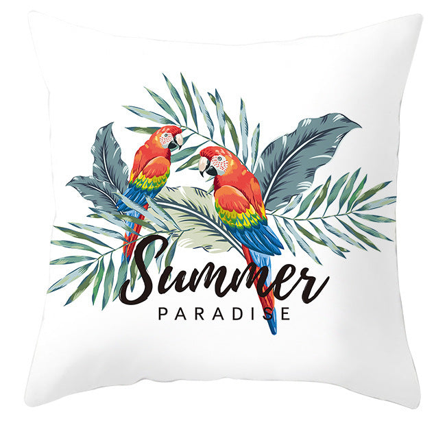 Tropical Plant Parrot Bird Pillowcase – 18" Square Cushion Cover