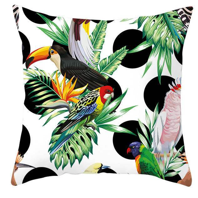 Tropical Plant Parrot Bird Pillowcase – 18" Square Cushion Cover
