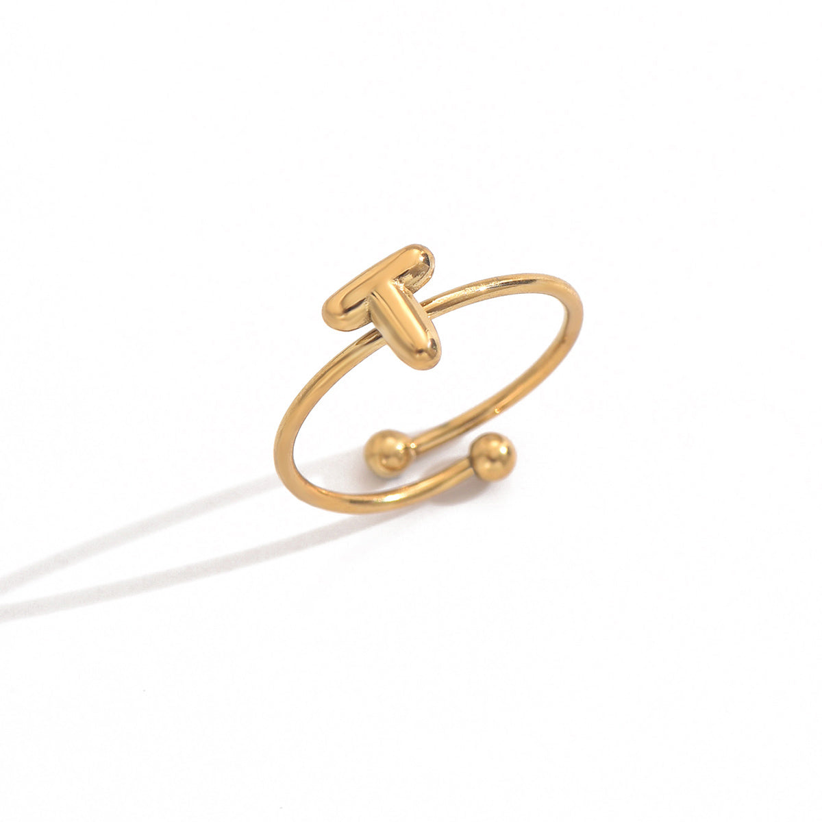 Lxalry 18K Gold Plated Stainless Steel Initial Ring
