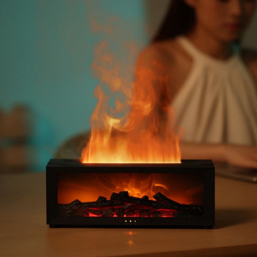 Fireplace Flame Aromatherapy Diffuser – LED Mist Humidifier with Remote Control