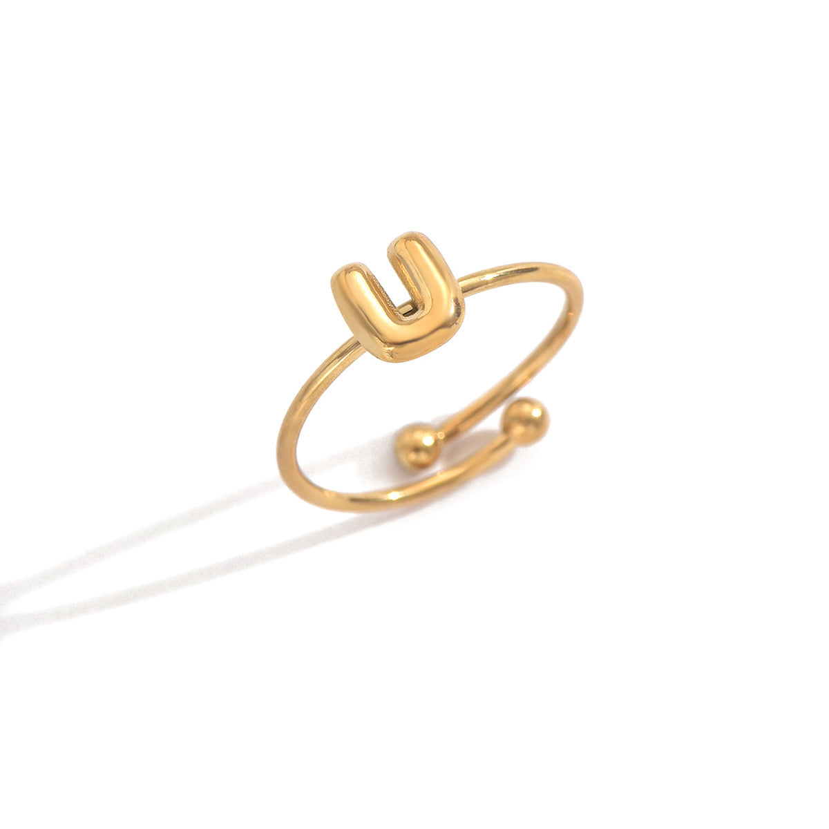 Lxalry 18K Gold Plated Stainless Steel Initial Ring