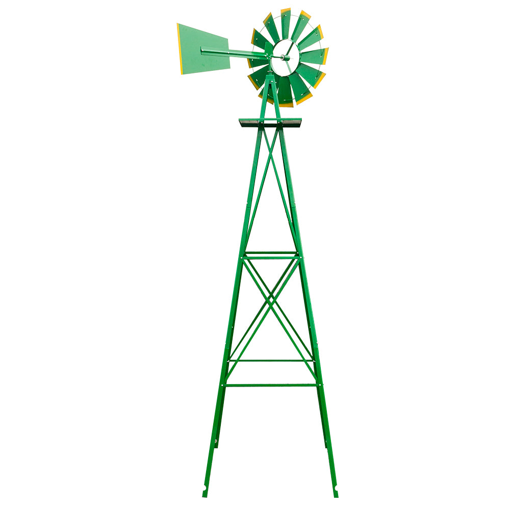 8 Ft Weather-Resistant Garden Windmill – Green Iron Yard Spinner with 22 In Wheel