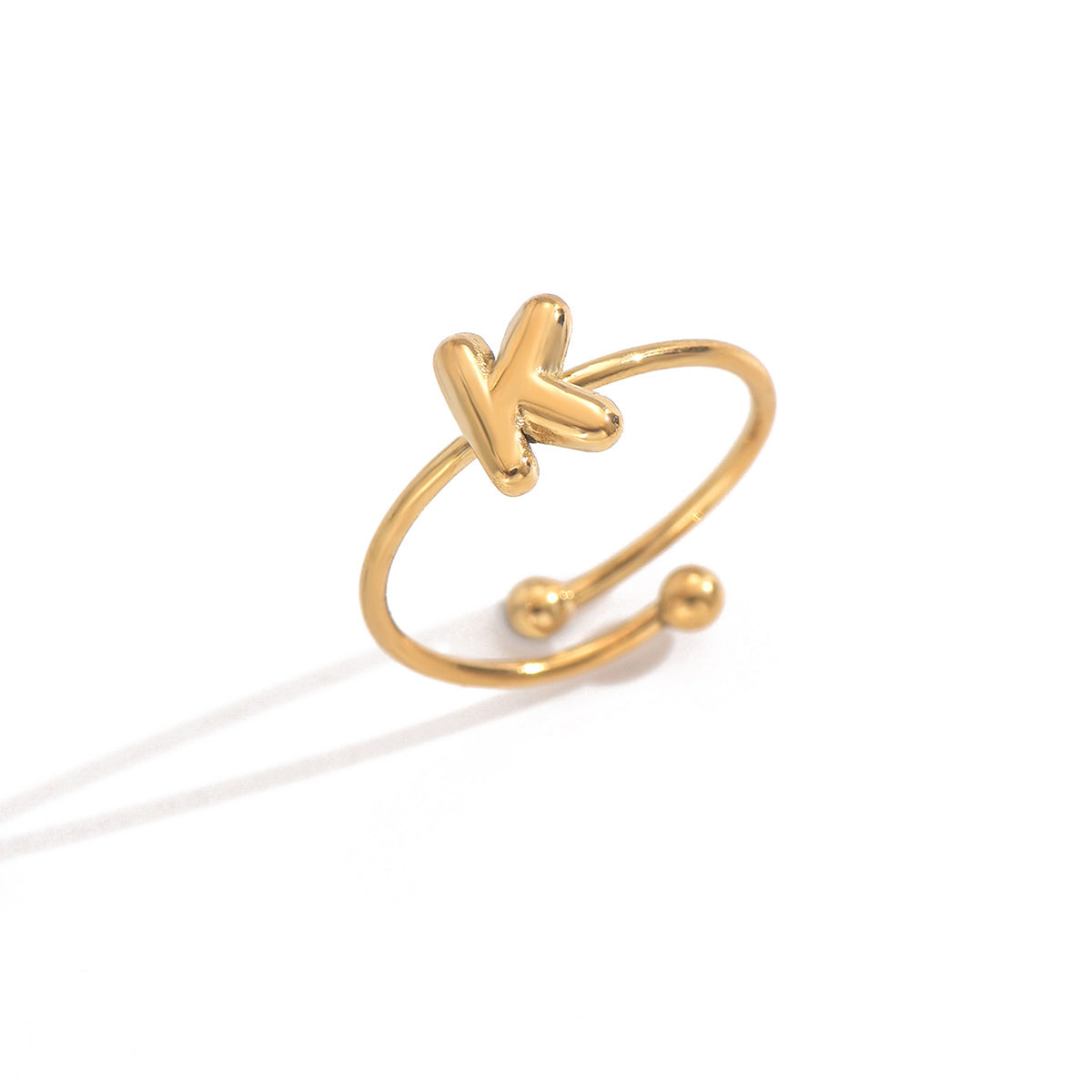 Lxalry 18K Gold Plated Stainless Steel Initial Ring