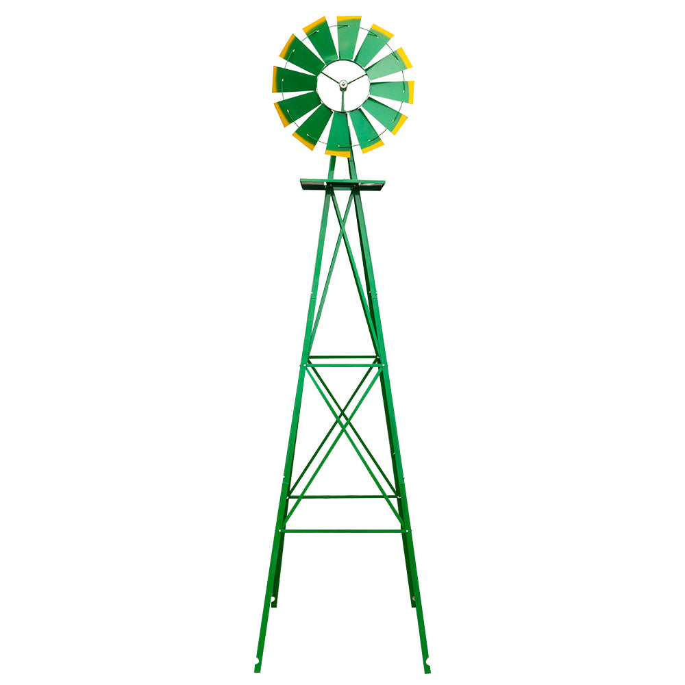 8 Ft Weather-Resistant Garden Windmill – Green Iron Yard Spinner with 22 In Wheel