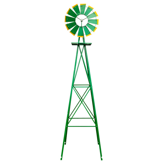 8 Ft Weather-Resistant Garden Windmill – Green Iron Yard Spinner with 22 In Wheel