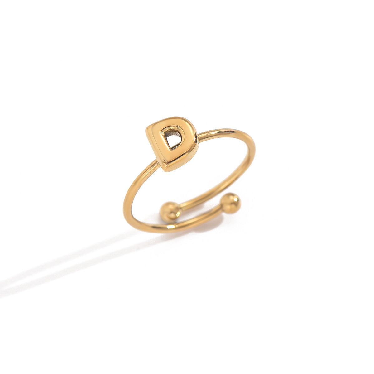 Lxalry 18K Gold Plated Stainless Steel Initial Ring