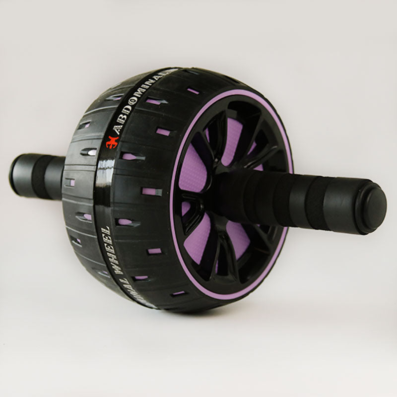 Black and purple ab wheel on a white background