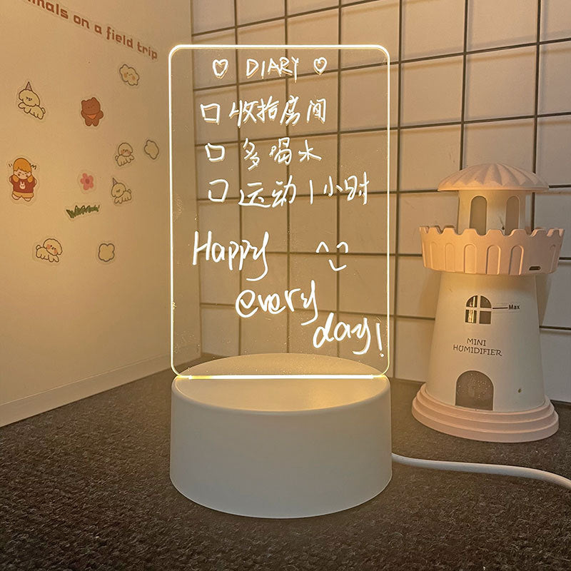Luminous Acrylic Message Board Night Light – USB 3D Memo Lamp with Handwriting Pen