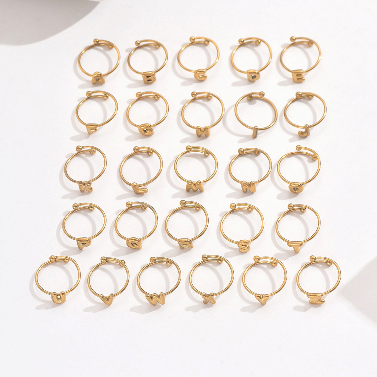 Lxalry 18K Gold Plated Stainless Steel Initial Ring