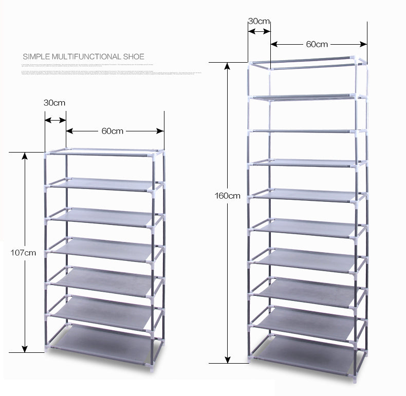 Multifunctional shoe rack with dimensions on a white background  from Nested Wisdom