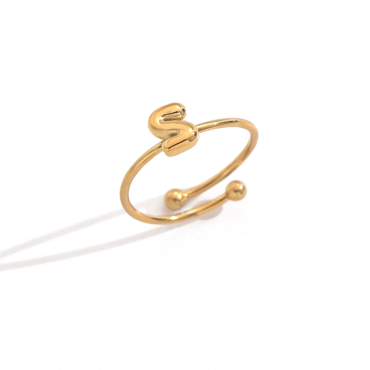Lxalry 18K Gold Plated Stainless Steel Initial Ring